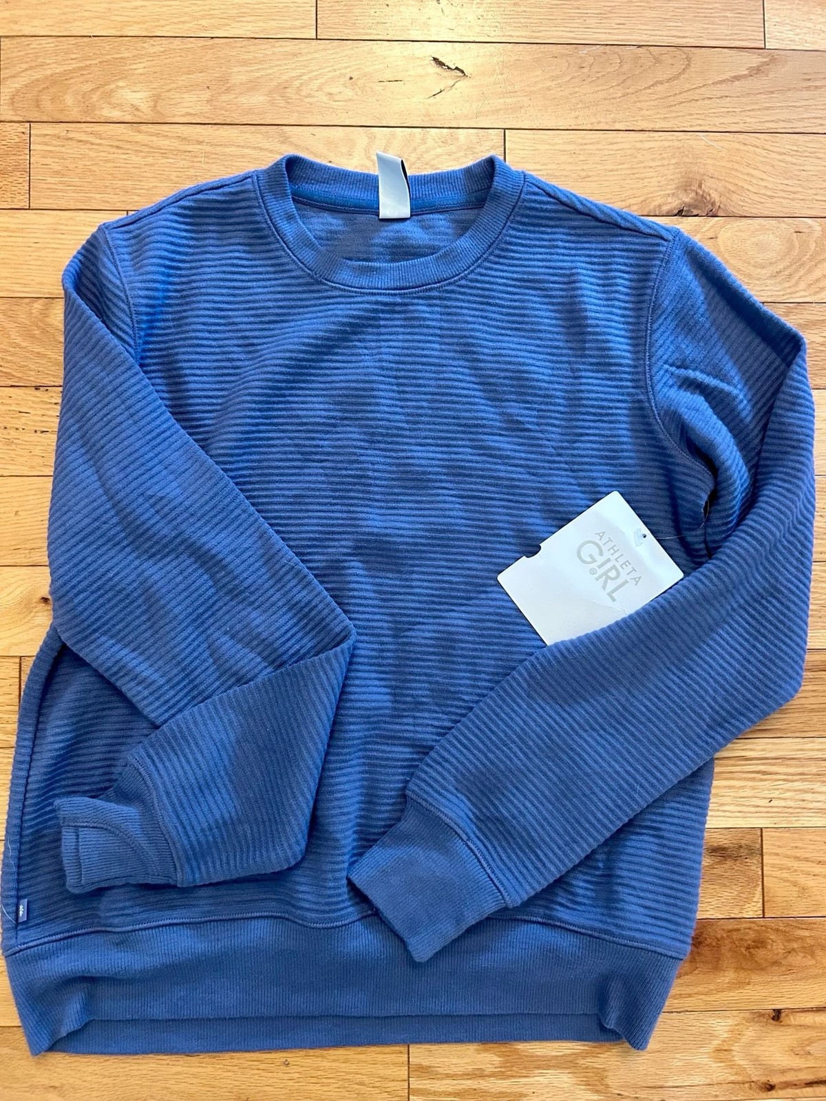 NWT Athleta Girl Crunch Time Crewneck Sweatshirt Size L/12 Blue Ribbed