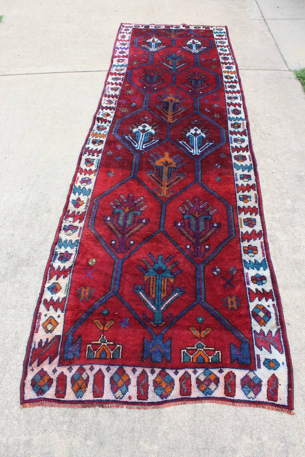 Vintage Hand Knotted Wool Kurdish Tribal Geometric Runner Rug - 4\'2\ Vintage Hand Knotted Wool Kurdish Tribal Geometric Runner Rug - 4\'2\