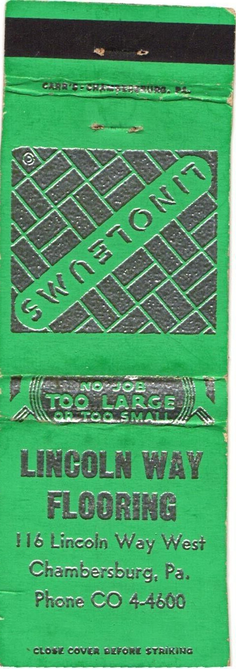 Lincoln Way Flooring Chambersburg PA Vintage Matchbook Cover 1950s