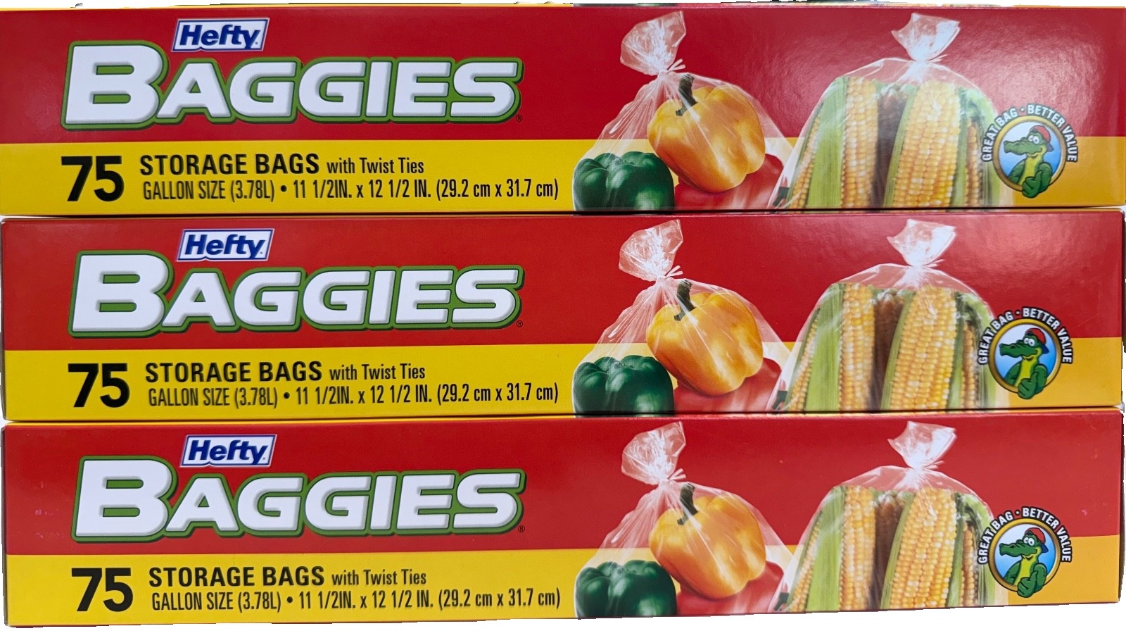 Hefty Baggies Gallon Size Storage Bags Twist Ties 11.5 x 12.5\