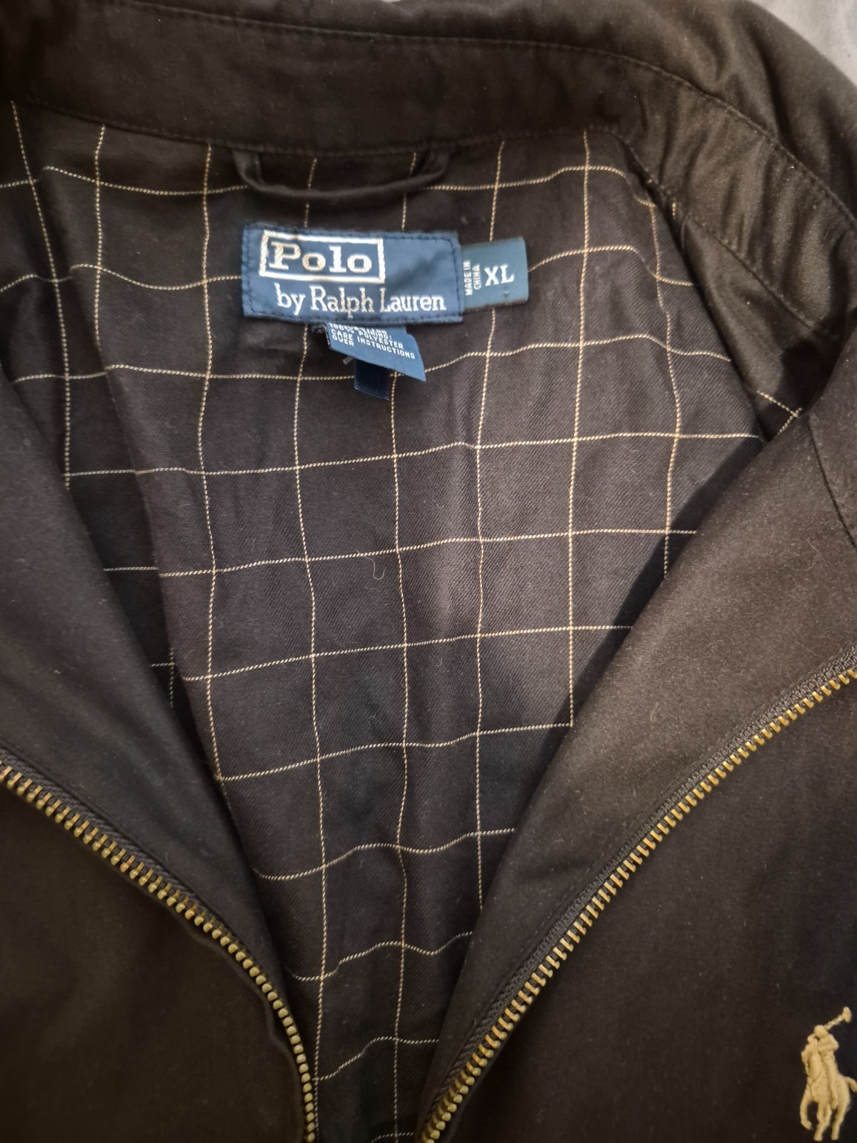 Vintage Polo by Ralph Lauren Harrington Jacket Men\'s XL Black Plaid Lined Gold P Vintage Polo by Ralph Lauren Harrington Jacket Men\'s XL Black Plaid Lined Gold P