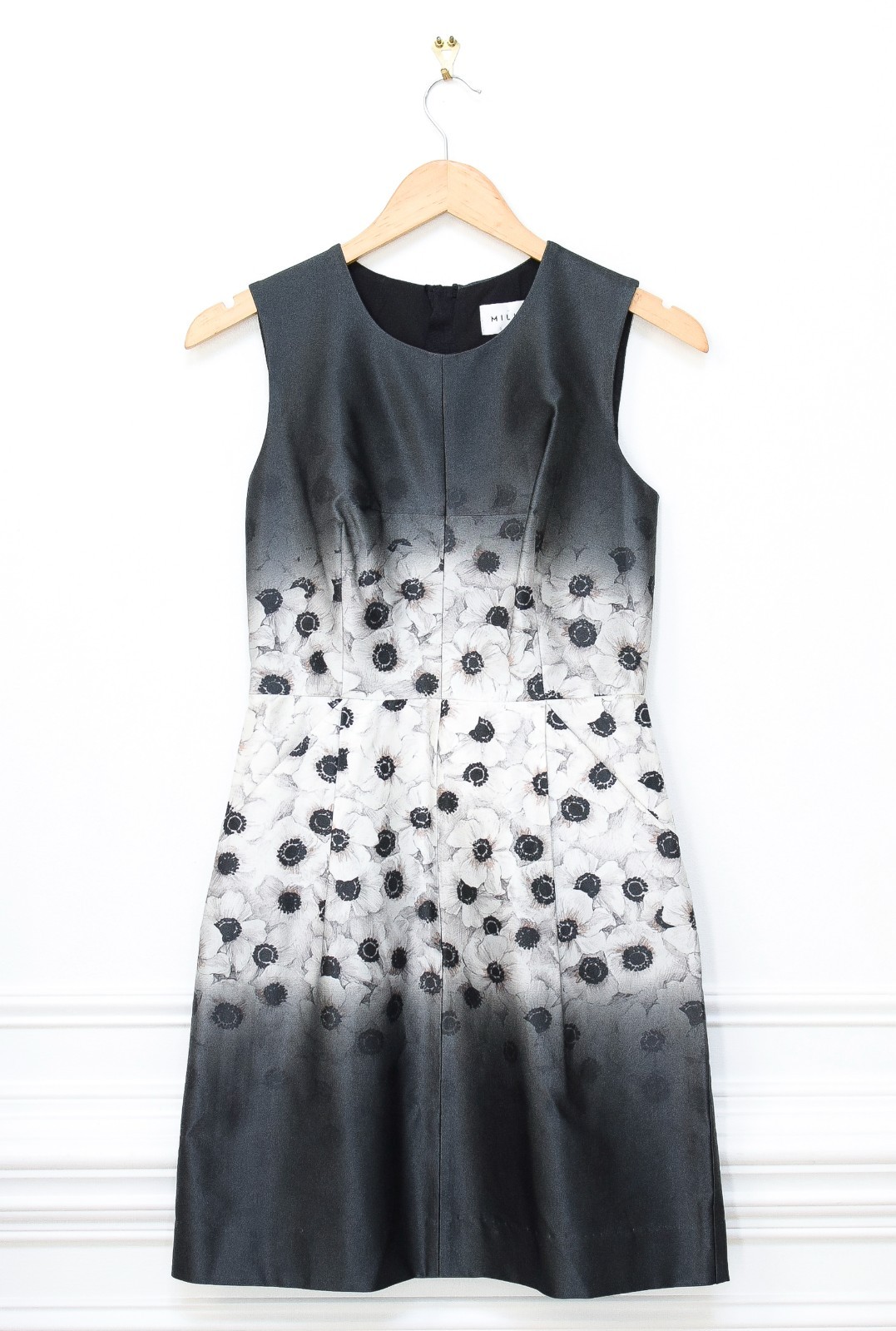 NWT Milly Camellia Coco Floral Mini Dress Gray Ombre Pockets Size 2 Retro Party