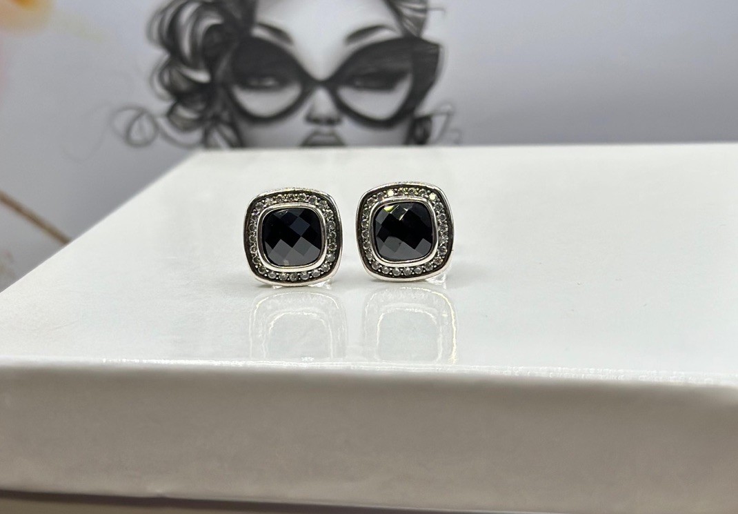 David Yurman Sterling Silver Albion Black Onyx Stud Earrings & Diamonds David Yurman Sterling Silver Albion Black Onyx Stud Earrings & Diamonds