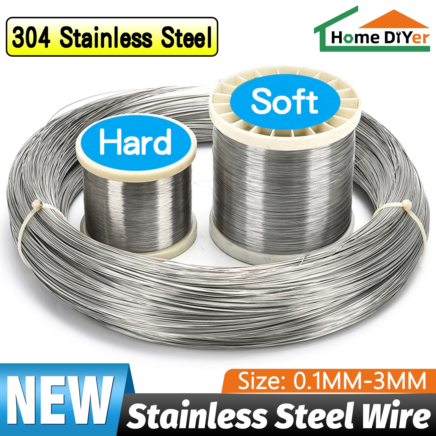 304 Stainless Steel Wire 0.1-3mm Soft/Hard Bendable Resistant Rustproof Durable 304 Stainless Steel Wire 0.1-3mm Soft/Hard Bendable Resistant Rustproof Durable