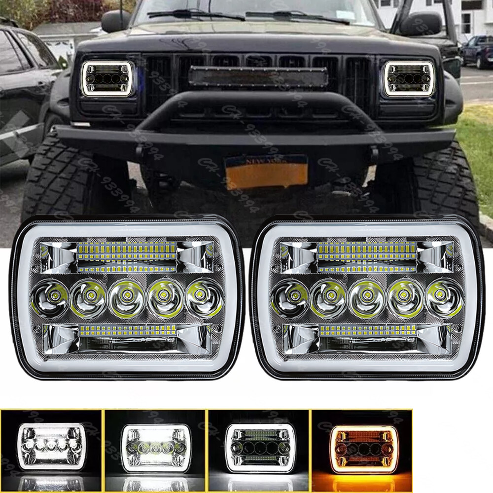 Pair 5X7/7X6 LED Headlights For Jeep Cherokee XJ 1984-2001 Wrangler YJ 1986-1995