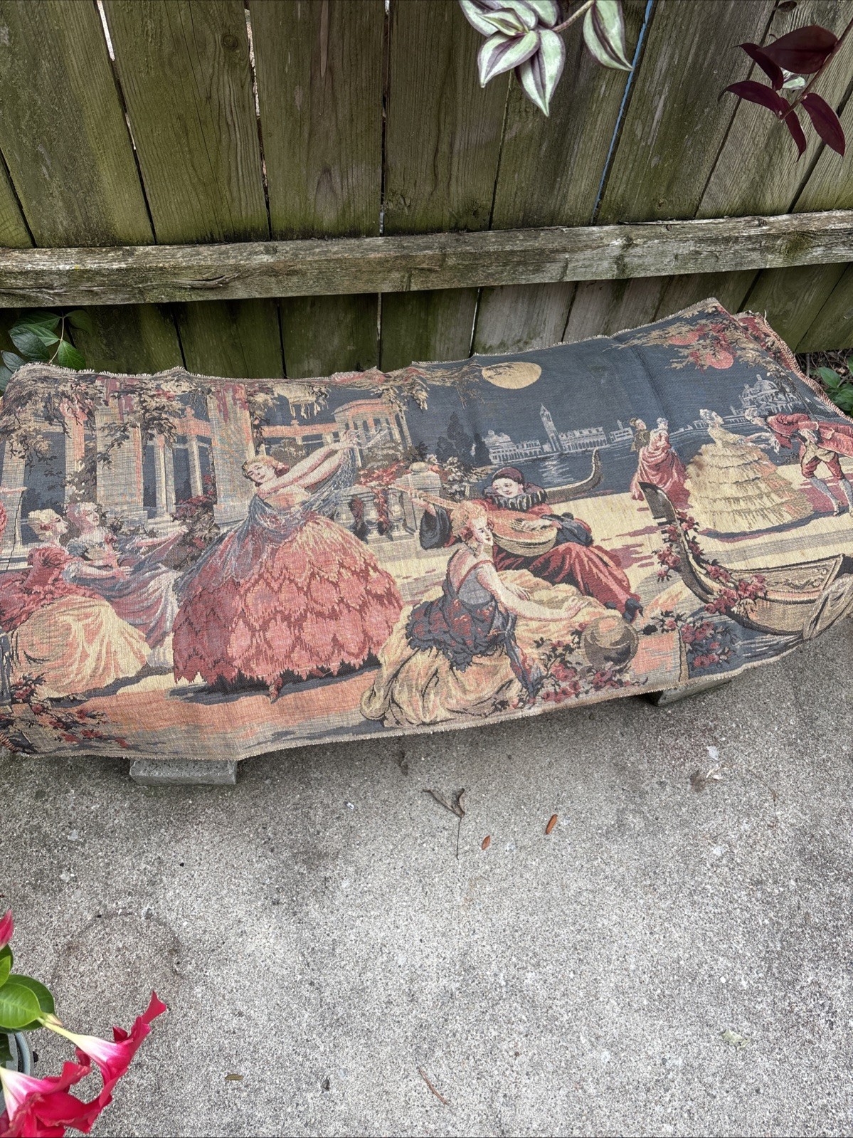 French Antique Aubusson Weave Tapestry Victorian 37 x 20 Inches Hanging