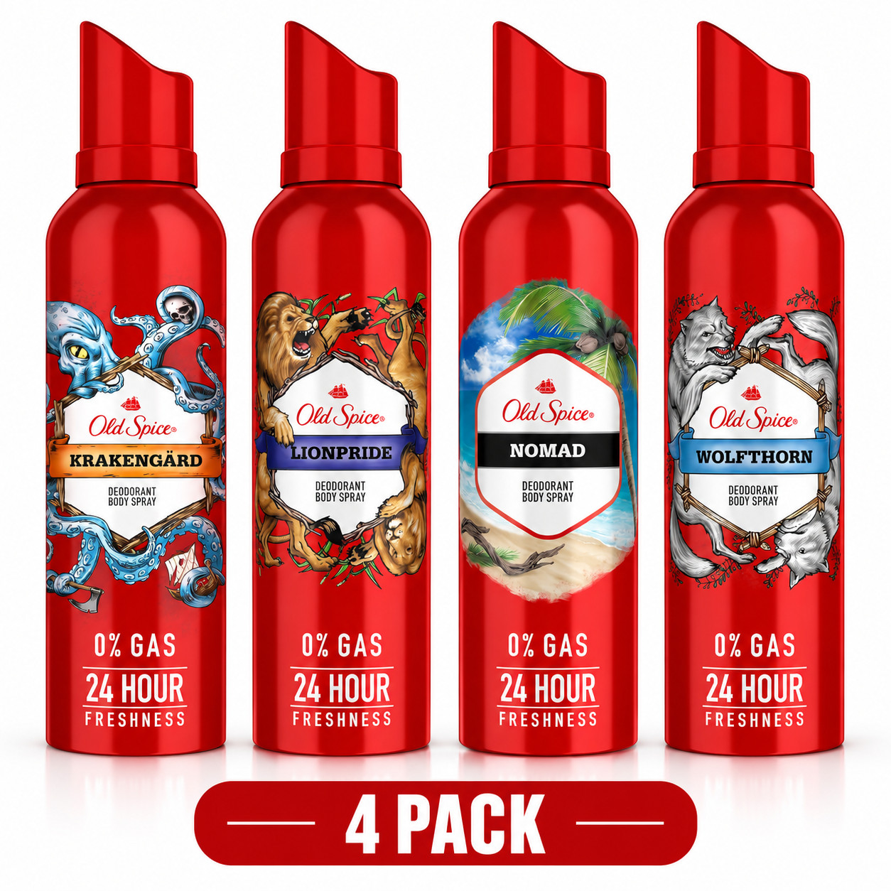 Old Spice Deodorant Body Spray Variety Pack, 4.7 oz Each, 4 Count, Krakengärd, L