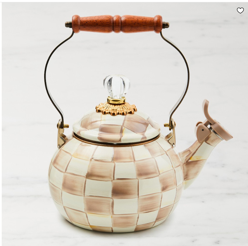 MacKenzie-Childs Mocha Check Whistling Tea Kettle Enamel Steel Stovetop MacKenzie-Childs Mocha Check Whistling Tea Kettle Enamel Steel Stovetop