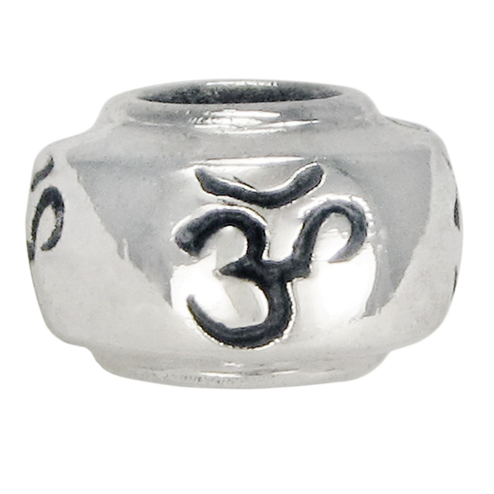 Sterling Silver Aum Om Symbol Bead For European Charm Bracelet - Hindu Jewelry