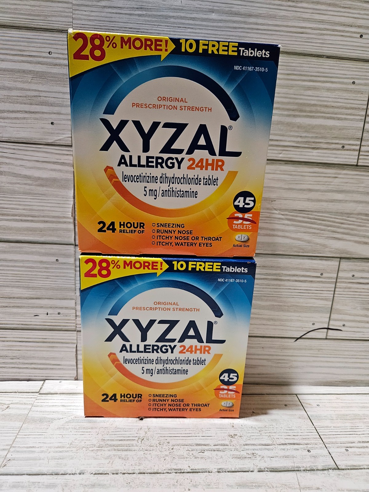 Lot of 2 Xyzal 24HR 5mg Allergy Relief 45 Tablets 2/2028