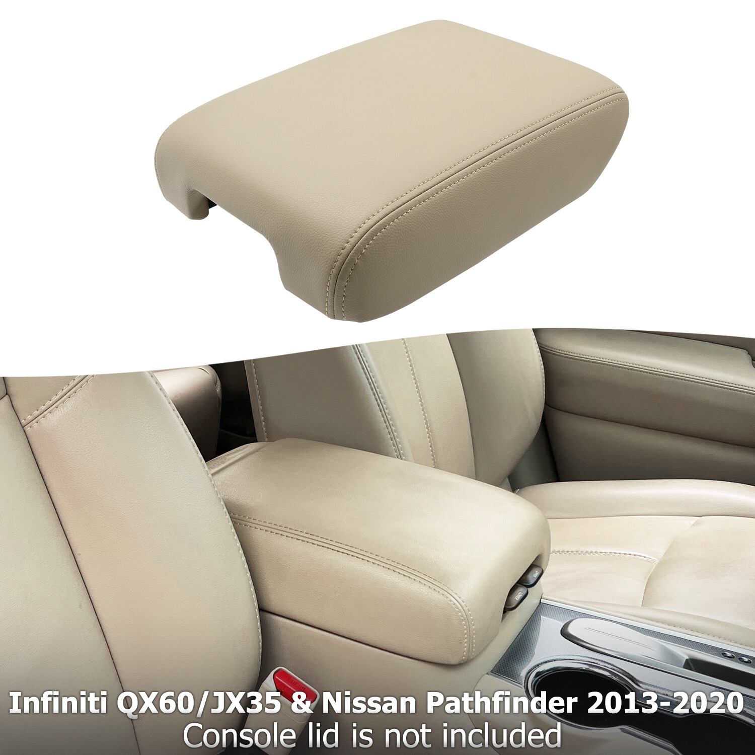 Fits 2013-2020 Pathfinder Center Console Lid Armrest Leather Cover Almond Tan