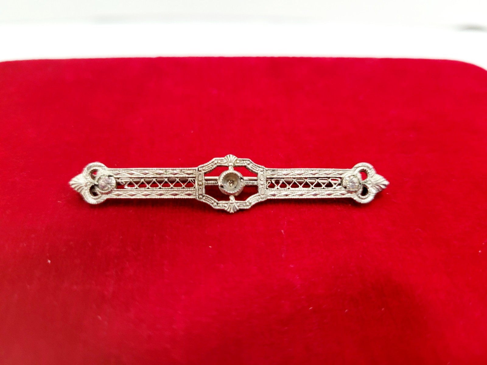 Antique Sterling Silver Art Deco Filigree Bar Pin Brooch -As Is Read Antique Sterling Silver Art Deco Filigree Bar Pin Brooch -As Is Read