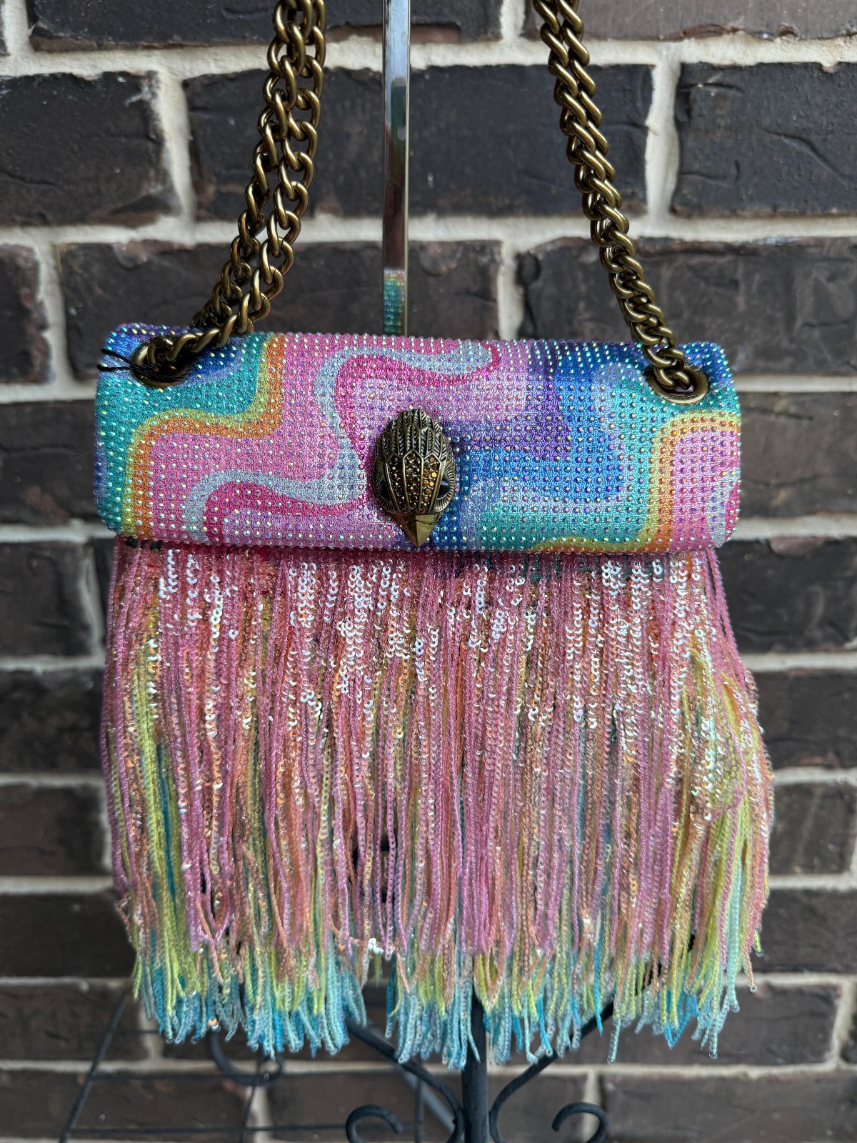 NWT $248 Kurt Geiger Mini Kensington Crossbody Fabric Fringe multi NWT $248 Kurt Geiger Mini Kensington Crossbody Fabric Fringe multi