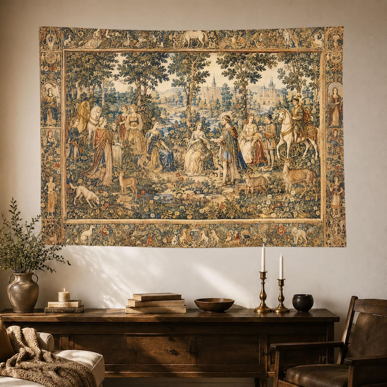 Vintage Medieval Tapestry, Polyester Renaissance Wall Decor 60X40 In