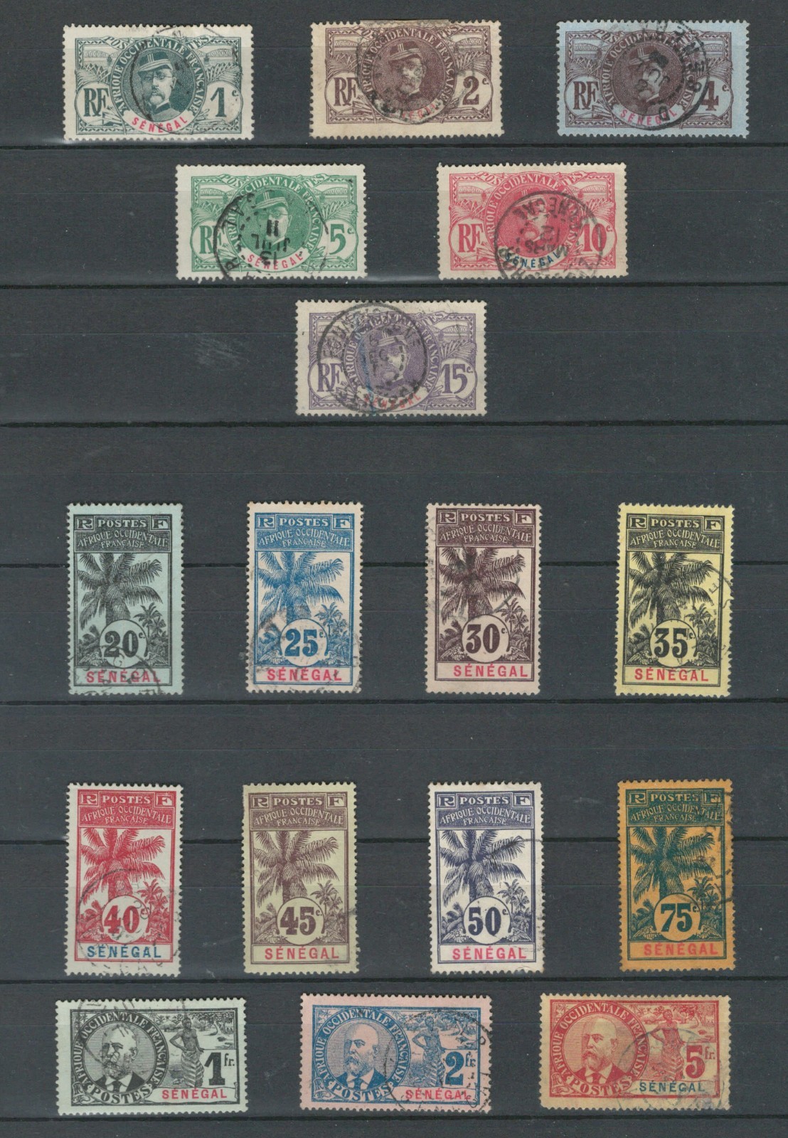SENEGAL FRENCH COLONIES USED SET SC#57-72 1906 PALM FAIDHERBE BALLAY LOT(SE 380)