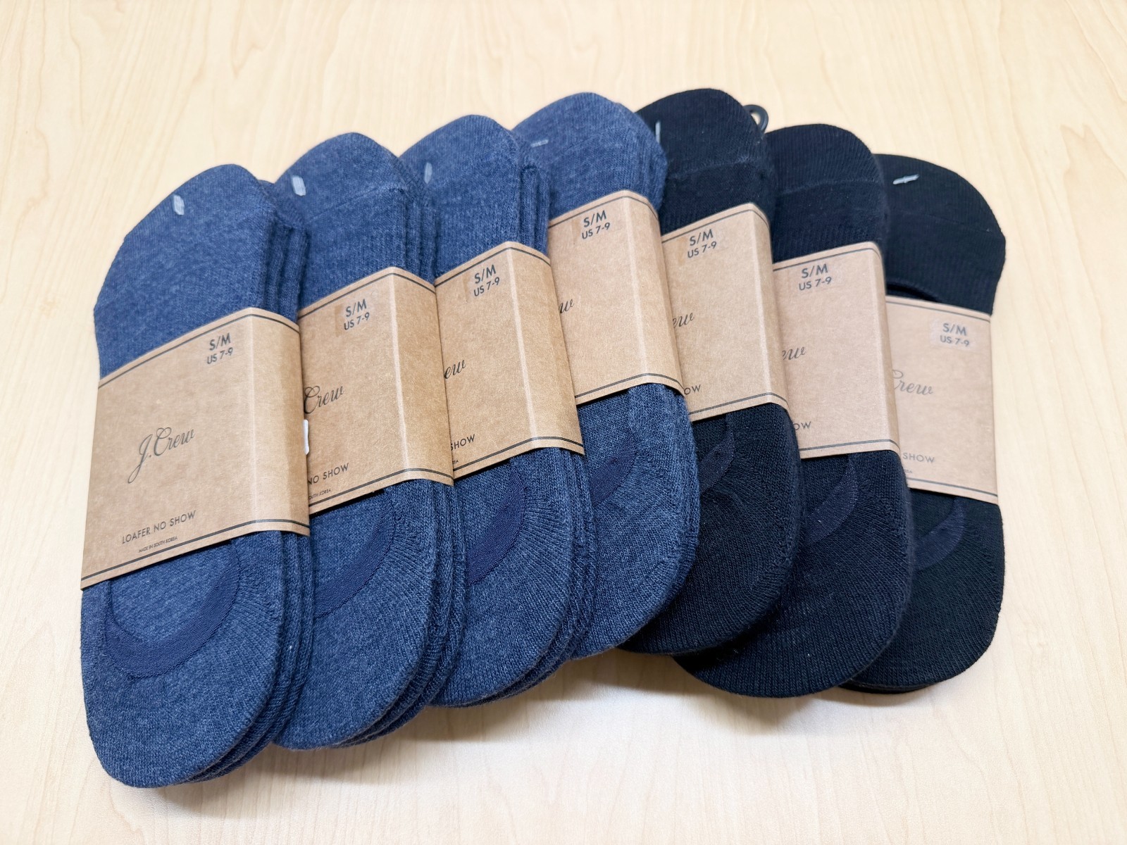 NEW - 21 Pairs of J Crew No Show Loafer Socks Heather Blue / Black Sets S Small