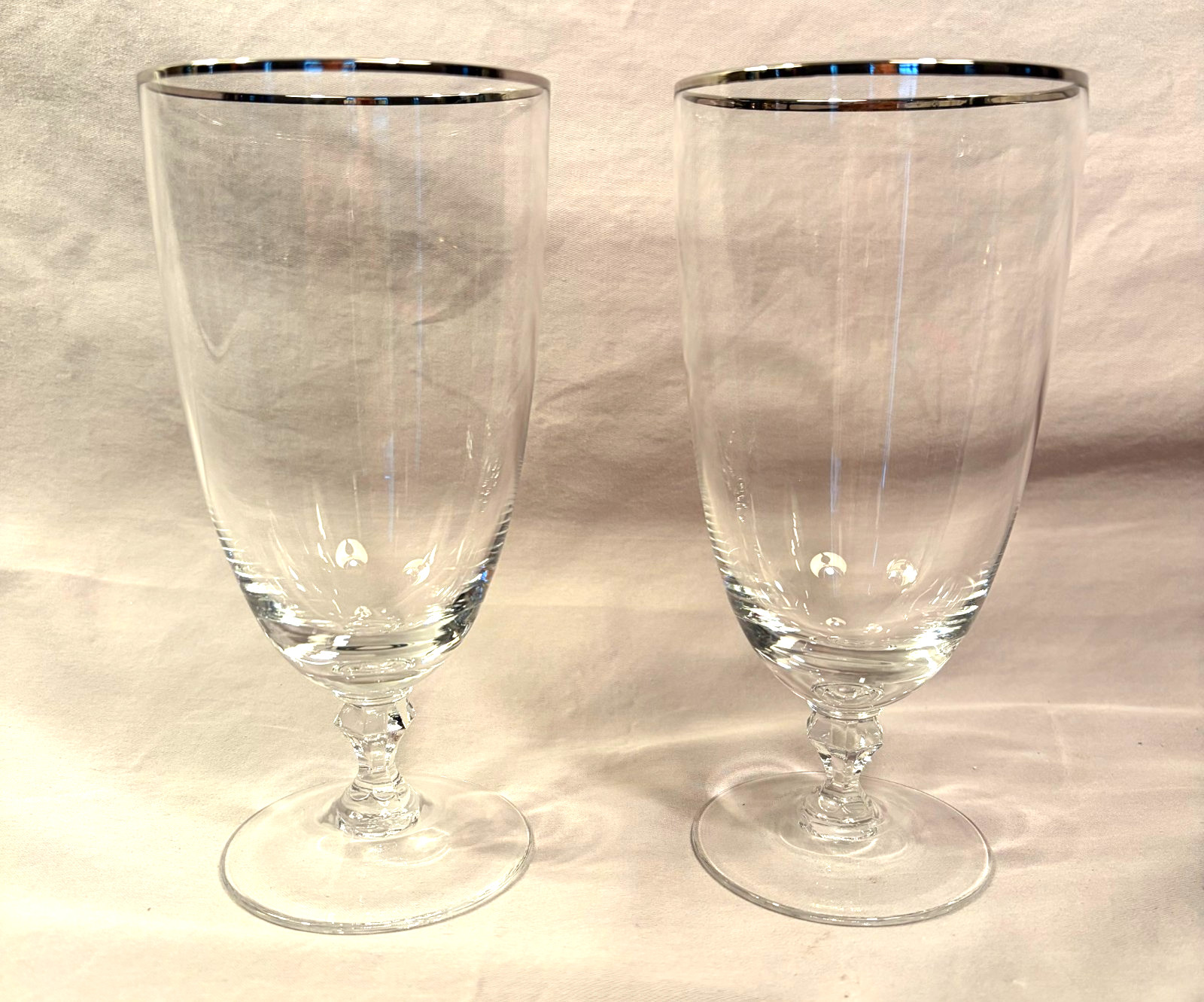 Pair of Lenox MONTCLAIR Crystal Iced Tea Glasses PLATINUM RIM Goblets 6.5\