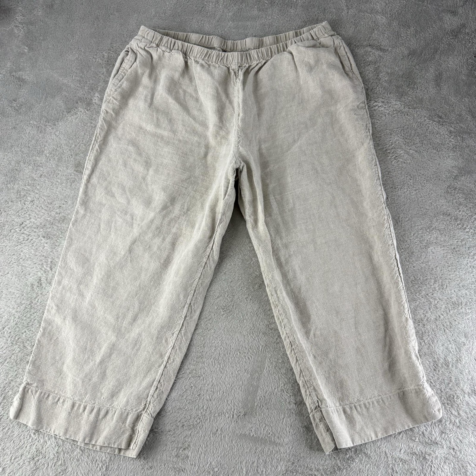 J Jill Pants Womens 2X Beige Linen Cropped Wide Leg Pull On Coastal Beach