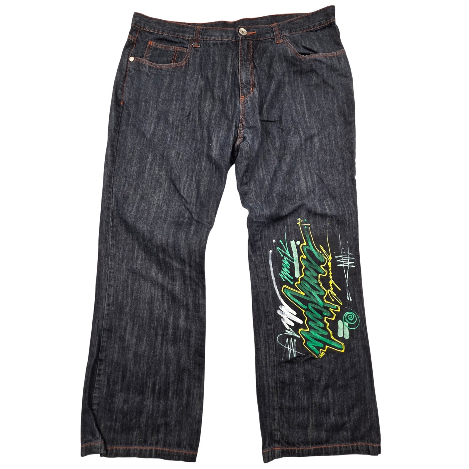 Vintage Miskeen Originals Baggy Jeans Mens 40x31 Dark Wash Graffiti Y2K