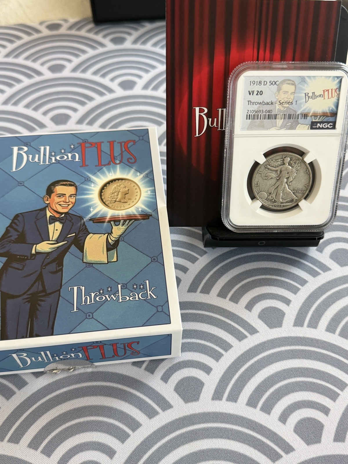 1918-D Walking Liberty Half Dollar NGC VF20 BullionPlus Throwback Box