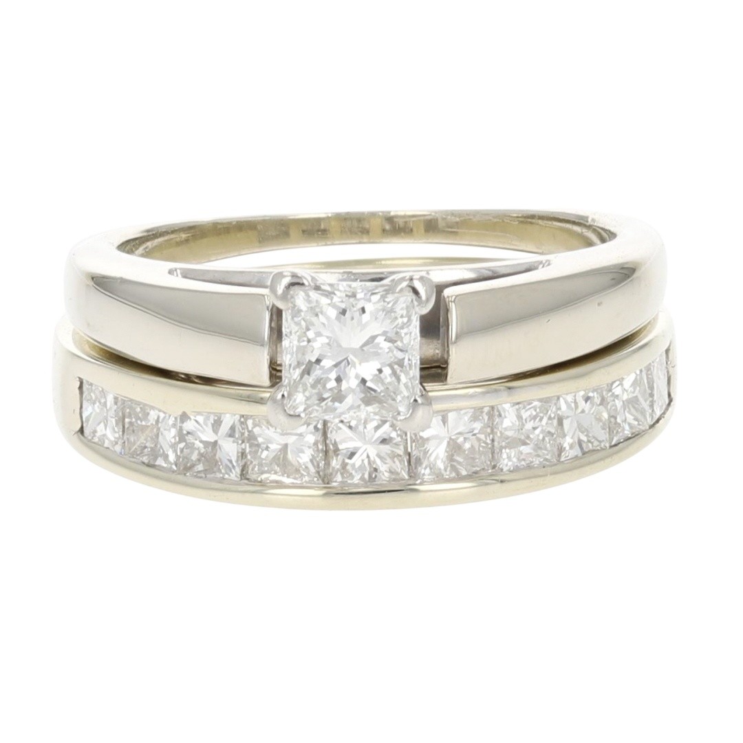 IGI 1.48ctw Princess Diamond w/ Accents Wedding Set Rings 14k White Gold Size 5 IGI 1.48ctw Princess Diamond w/ Accents Wedding Set Rings 14k White Gold Size 5