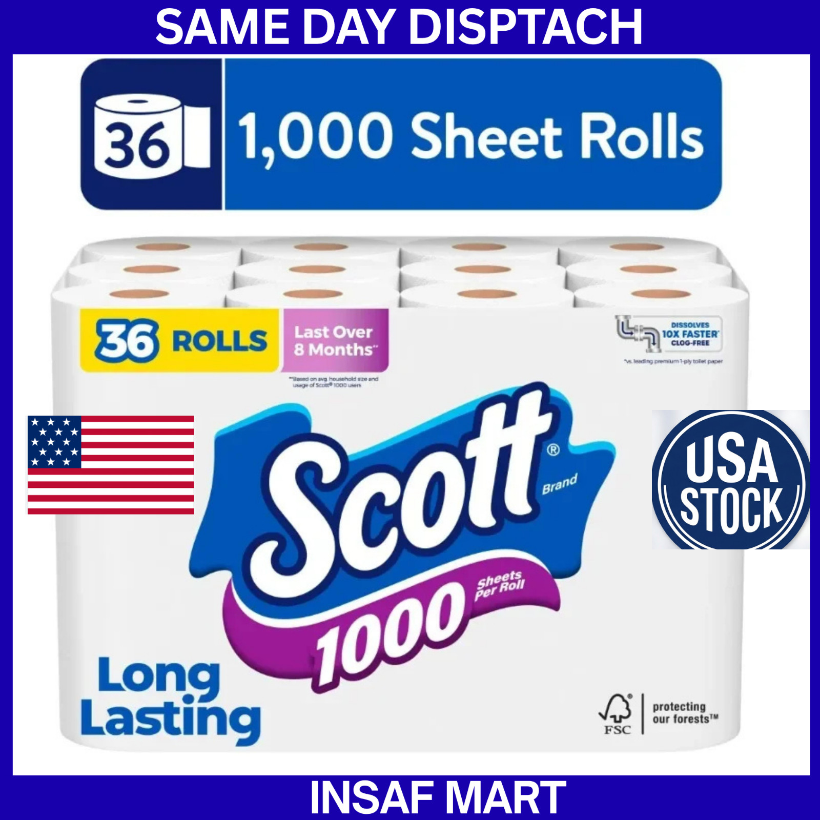 Scott 1000 Series Toilet Paper 36 Rolls of 1000 Sheets per Roll Soft & Durable Scott 1000 Series Toilet Paper 36 Rolls of 1000 Sheets per Roll Soft & Durable