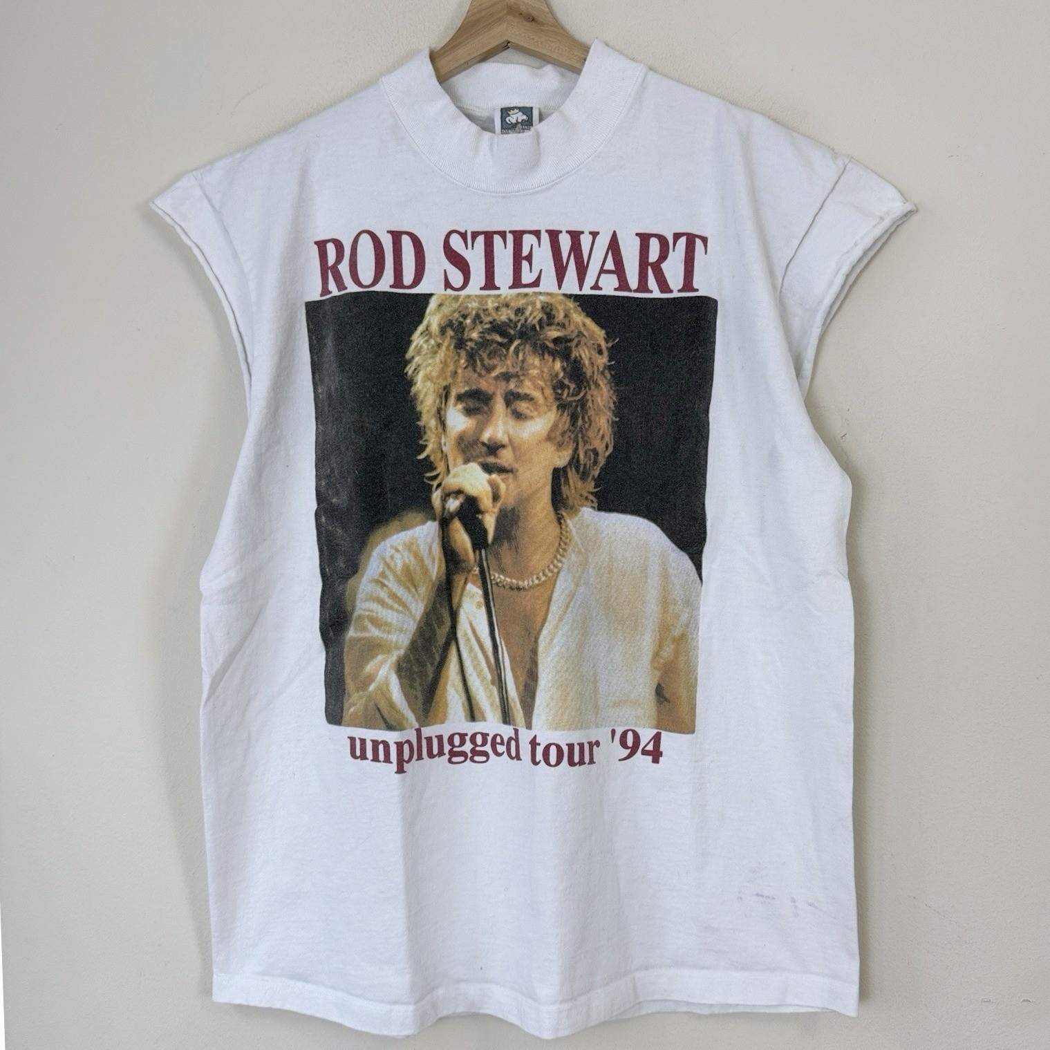 Vintage 1994 Rod Stewart Unplugged Tour Concert White Sleeveless Tee Shirt L/XL