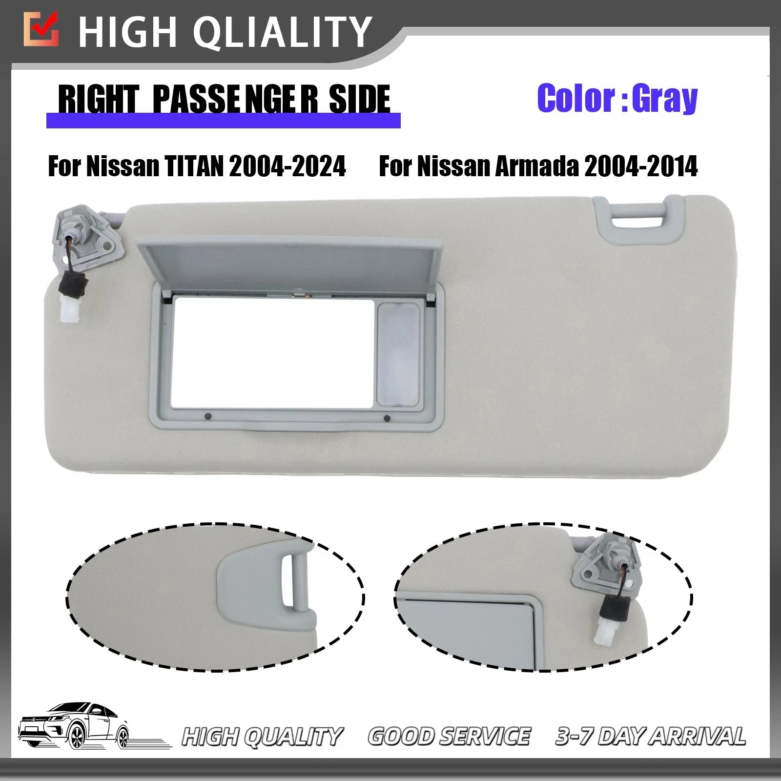 RH Passenger Side Sun Visor W/ Light 96400-EZ70B For 2004-2024 Nissan Titan US