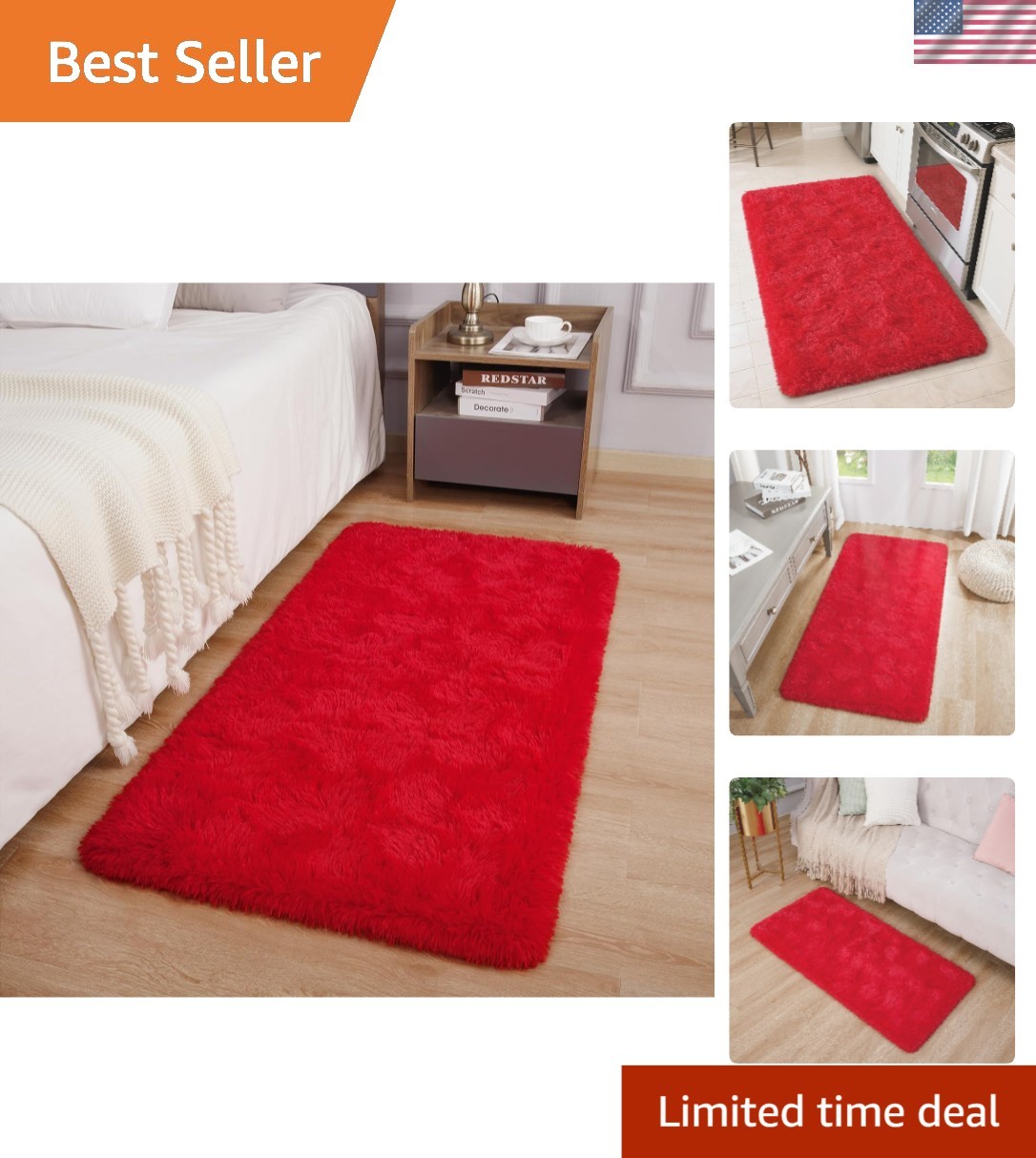 Fluffy Red Runner Rug 2x4 ft - Soft High-Pile Rug for Living Rooms & Bedrooms Fluffy Red Runner Rug 2x4 ft - Soft High-Pile Rug for Living Rooms & Bedrooms