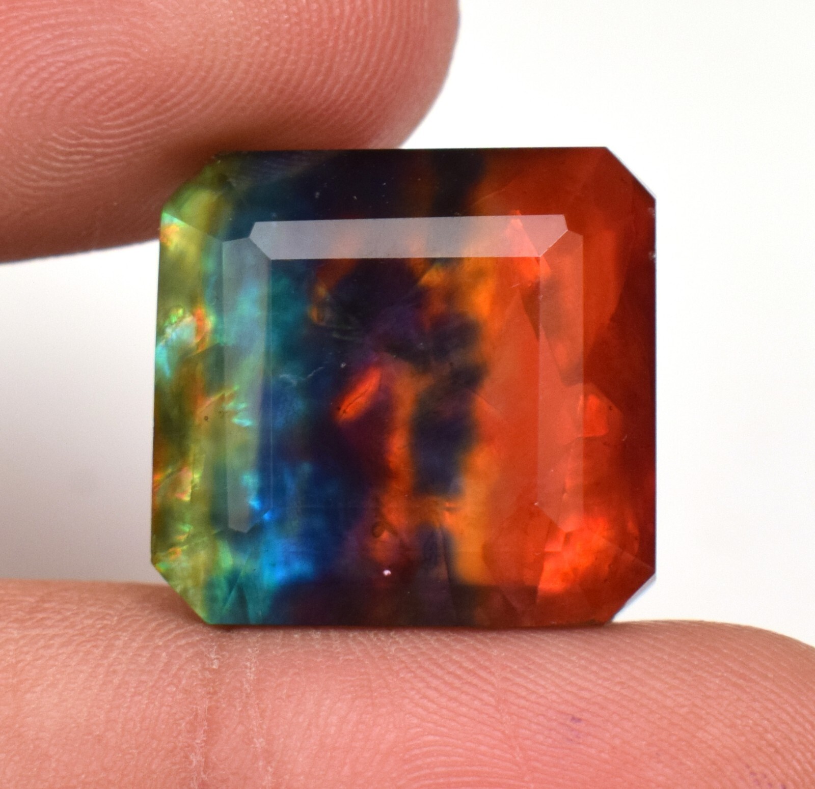 Natural Ammolite Gemstone Red Green Faceted Emerald Cut Huge 17.25 Ct TREATED Natural Ammolite Gemstone Red Green Faceted Emerald Cut Huge 17.25 Ct TREATED