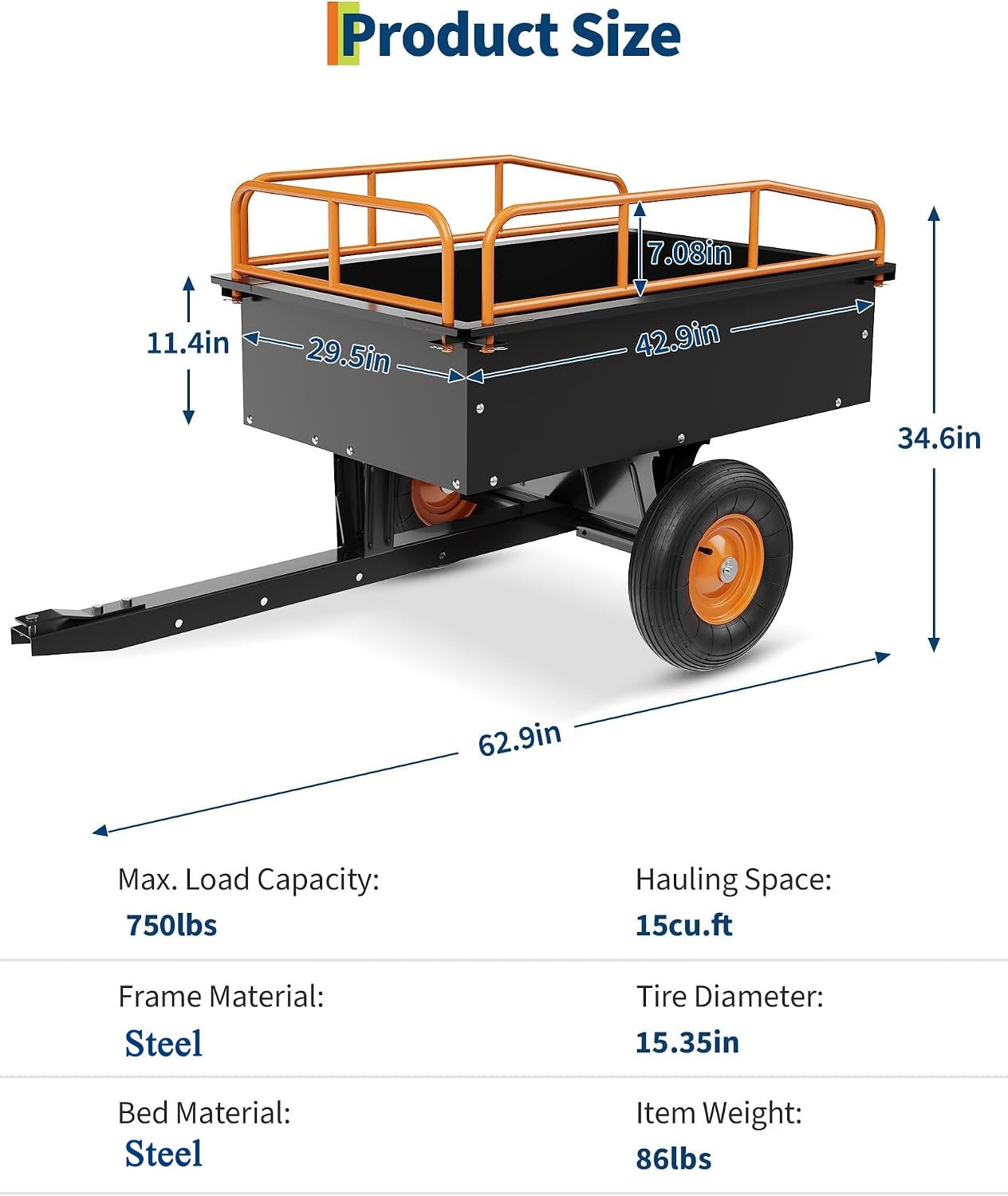 750 LBS Utility Dump Trailer Tow Behind Garden Dump Cart 15 Cu. Ft. Heavy Steel 750 LBS Utility Dump Trailer Tow Behind Garden Dump Cart 15 Cu. Ft. Heavy Steel
