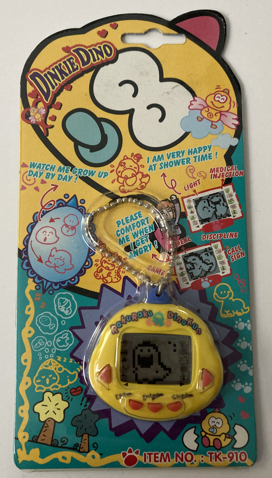 Original RakuRaku DinoKun YELLOW Dinkie Dino Electronic Virtual Pet TK-910  NEW