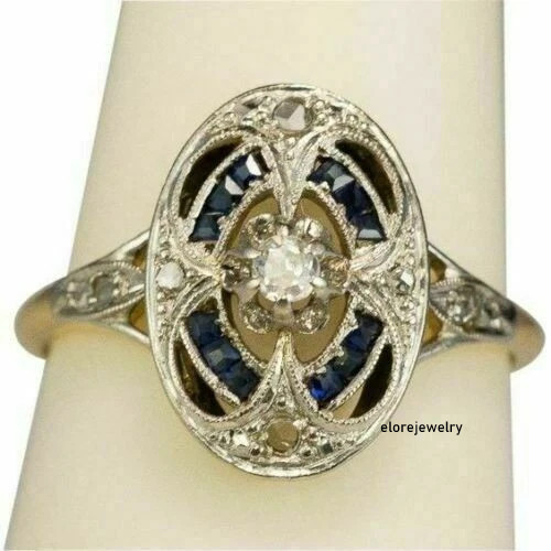 925 Silver Vintage Art Deco 2.5CT Lab Created Diamond & Sapphire Engagement Gift