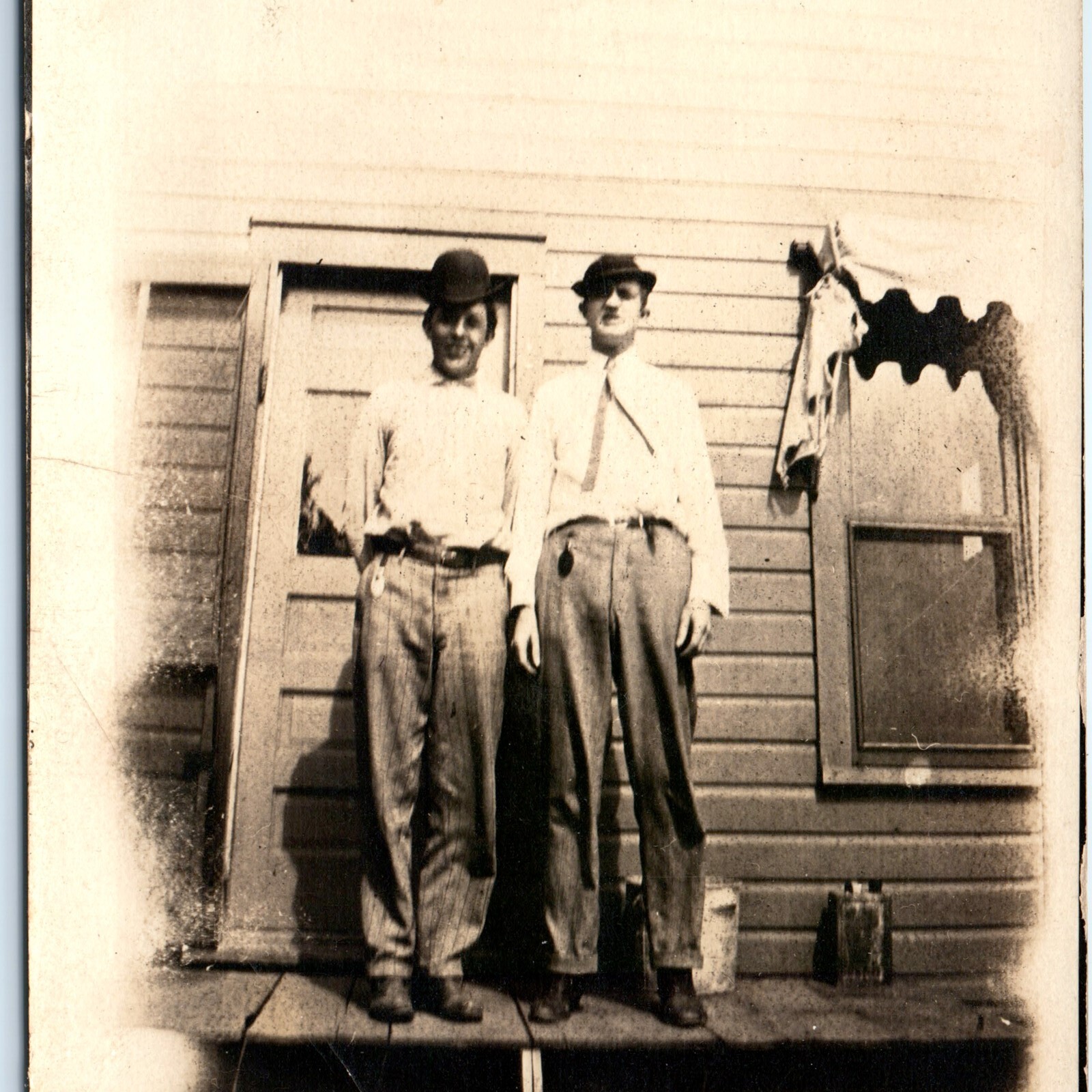 c1910s Two Young Men Bowler Hat Fashion RPPC Real Photo Postcard W.L. Forrest