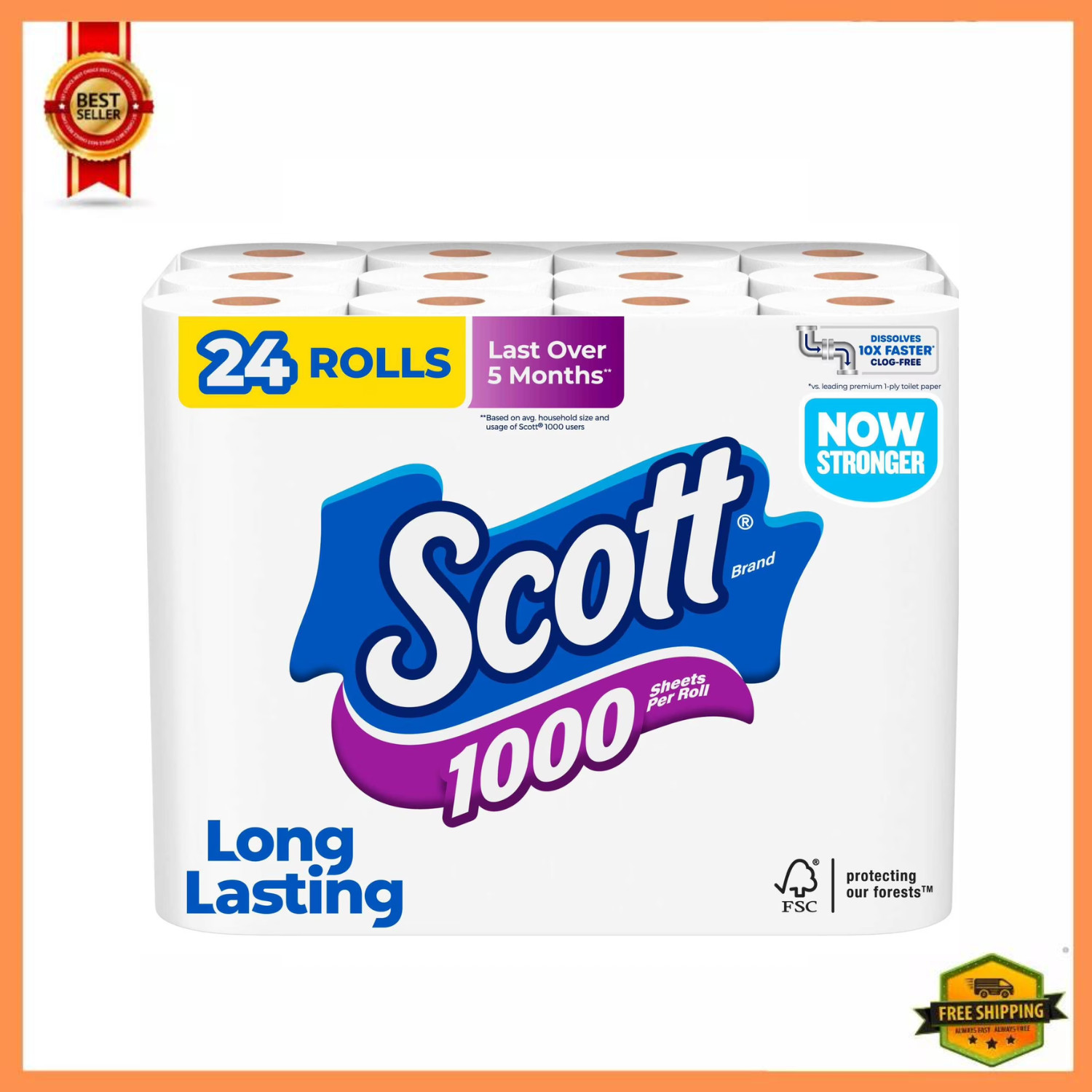 Scott 1000 Toilet Paper, 24 Rolls, 1,000 Sheets per Roll Scott 1000 Toilet Paper, 24 Rolls, 1,000 Sheets per Roll