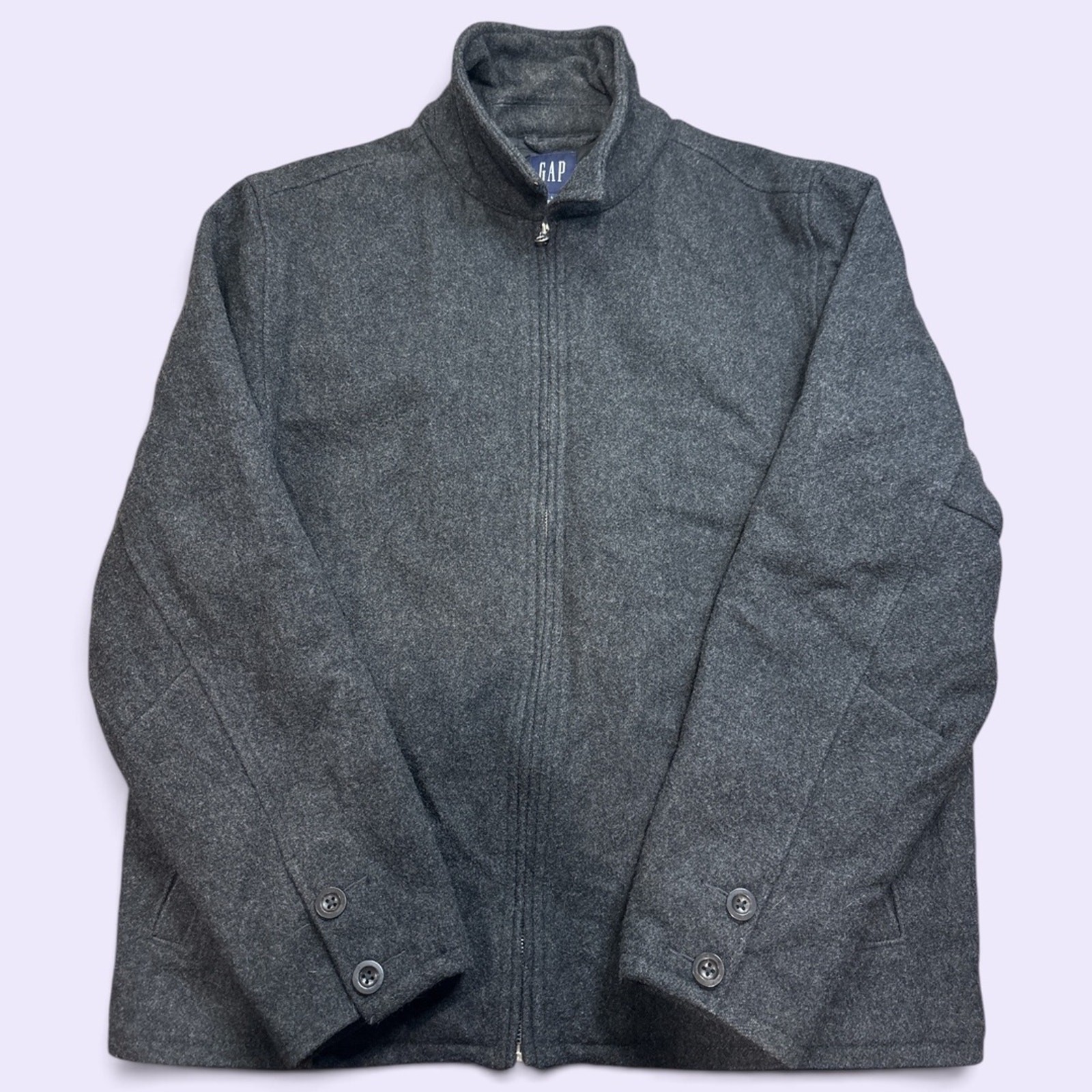Vintage GAP Mens Wool Blend Full-Zip Jacket Gray Quilted Insulated Coat L.