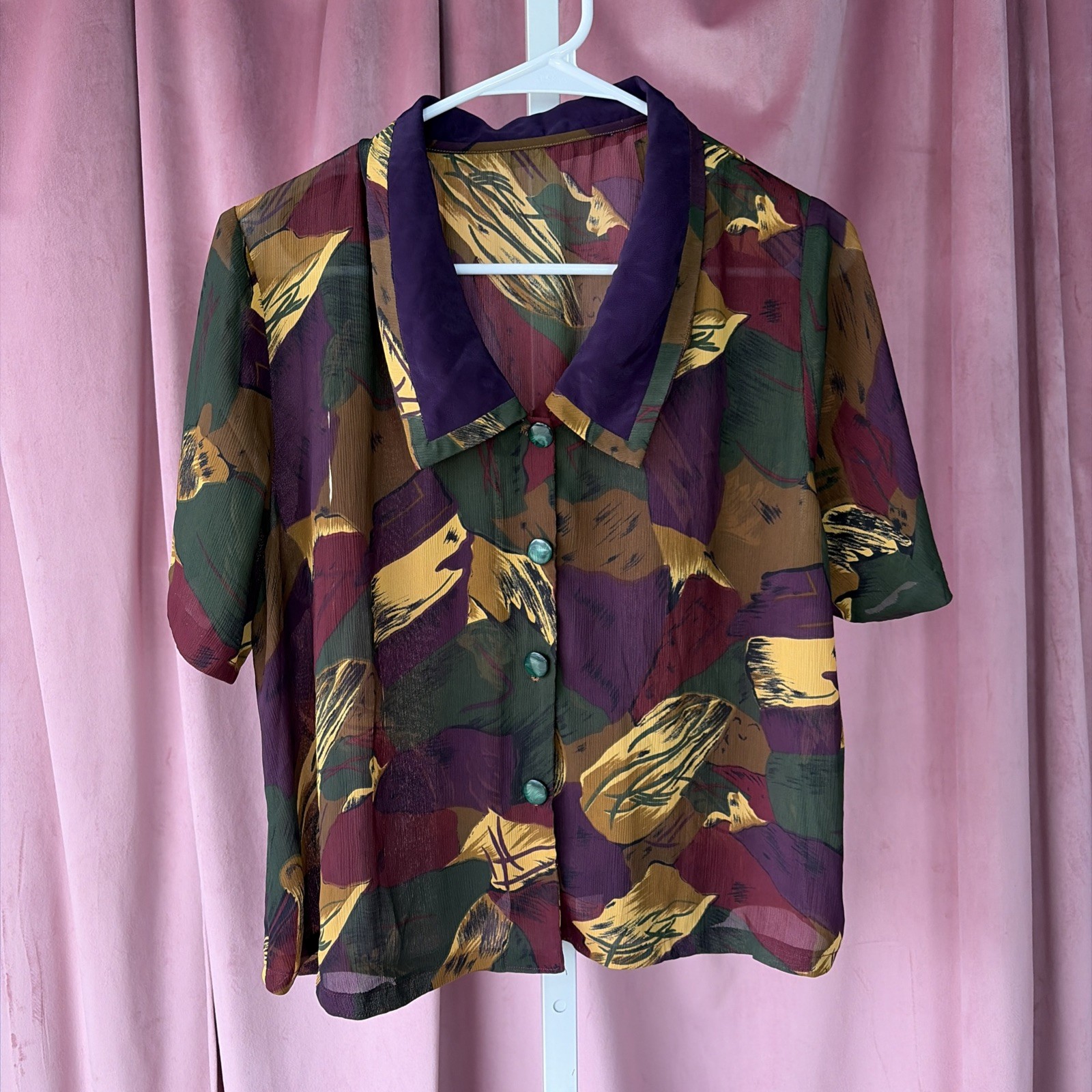 90s VTG Sheer Brown Button Up Top Abstract Mesh Blouse - Women’s Size Large 90s VTG Sheer Brown Button Up Top Abstract Mesh Blouse - Women’s Size Large