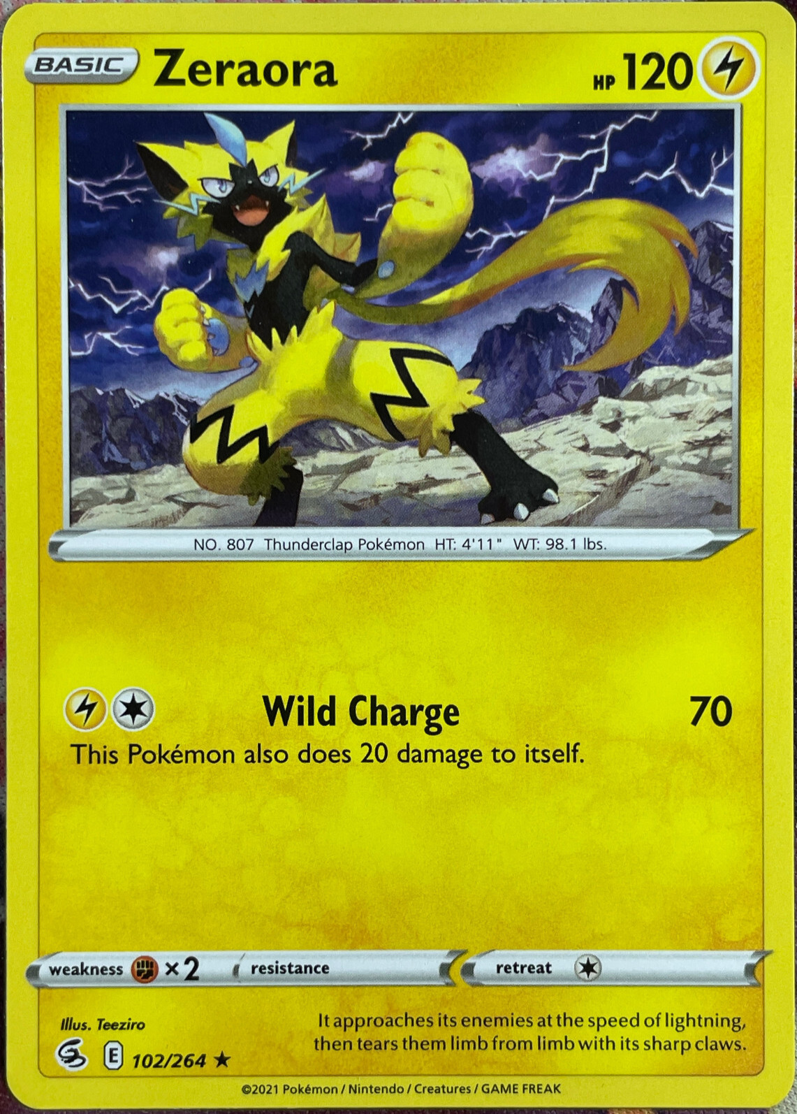 Zeraora Rare - 102/264 - Fusion Strike Pokemon 2021