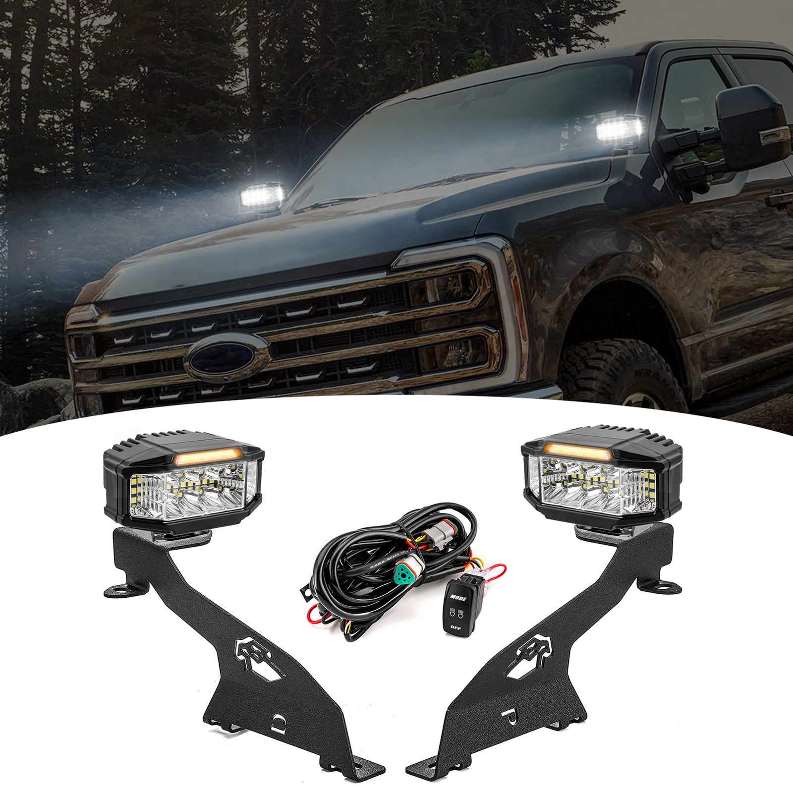 3.5\'\' LED Pods Ditch Light Kit - Amber DRL+Strobe For Ford F-250/F-350 2023-2024