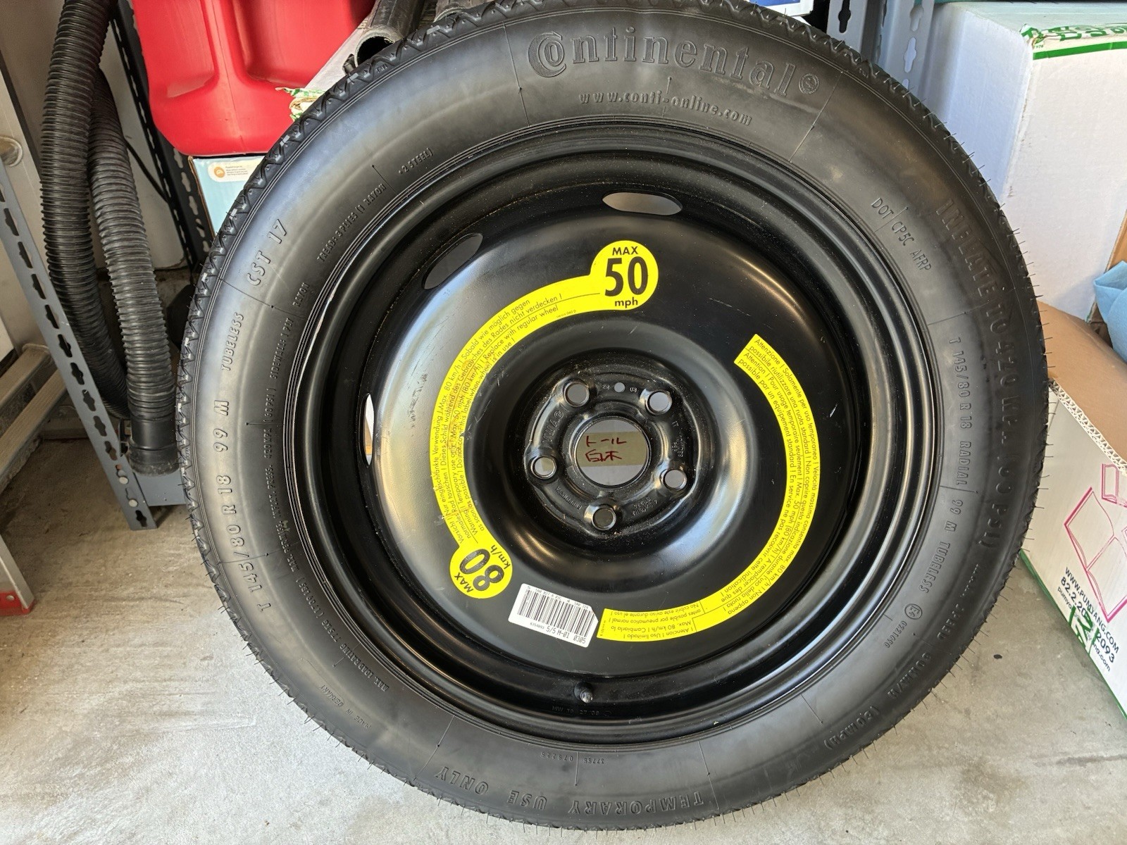 Continental 145/80/R18 Tubeless Temporary Compact Spare Tire Continental 145/80/R18 Tubeless Temporary Compact Spare Tire