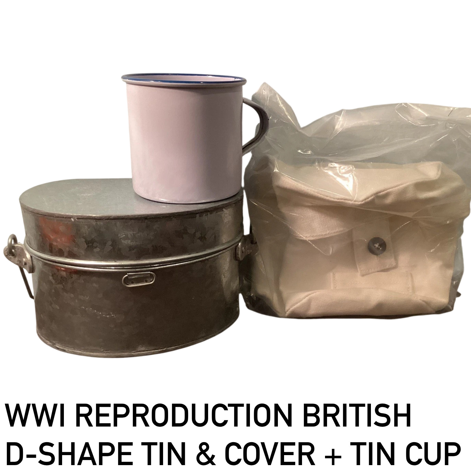 REPRODUCTION WWI BRITISH MESS TIN (3 PIECES) + CANVAS COVER + OFFICER MUG REPRO