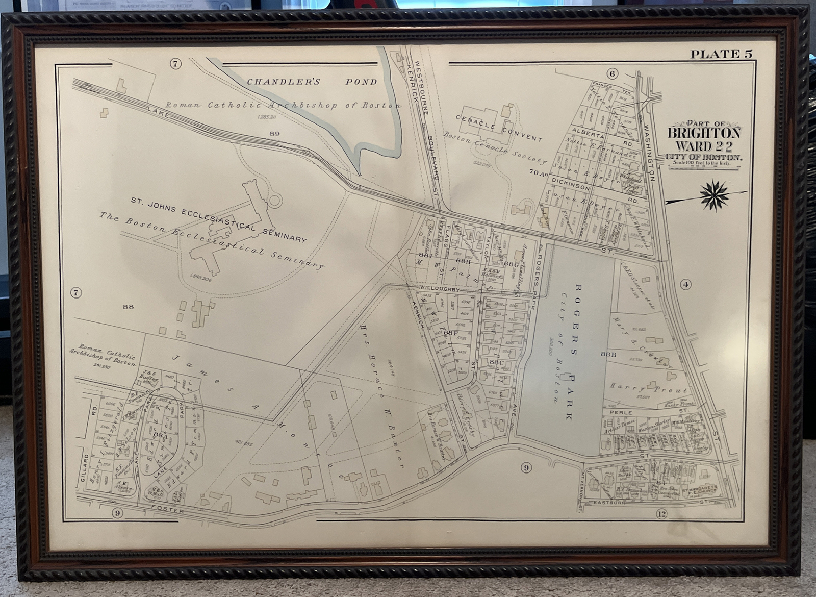 Historic Brighton City of Boston Mass Ward 22 Map Plate 5 Framed 35\