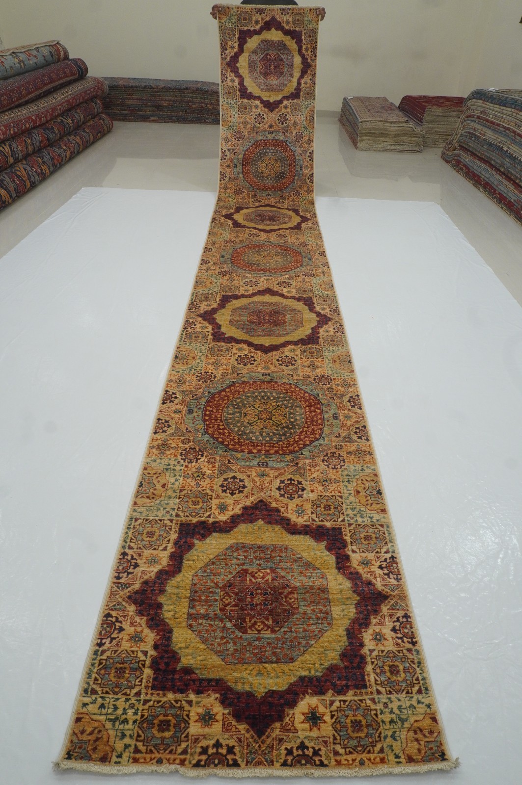 3x19 ft Beige Mamluk Turkish Style Hand knotted Traditional Long Runner Rug
