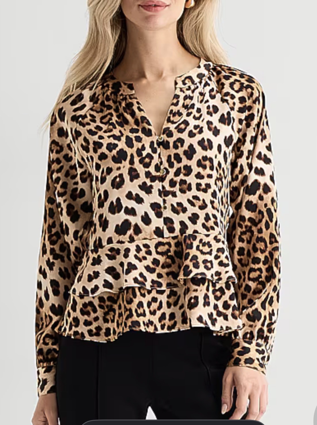 New Abbeline Top Womens S/M Leopard Print Wrap Long Sleeve Surplice V-Neck