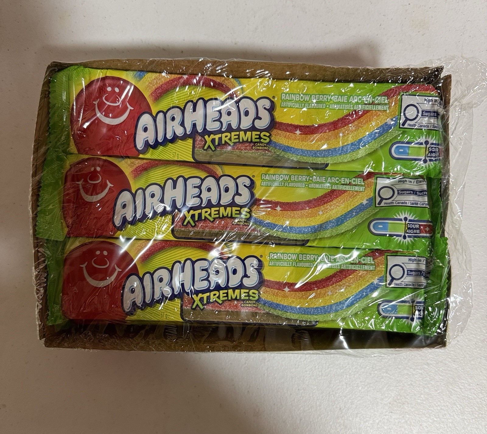 Airheads Xtremes Rainbow Berry Sour Candy 18 Pack Box Sealed Bulk Candy