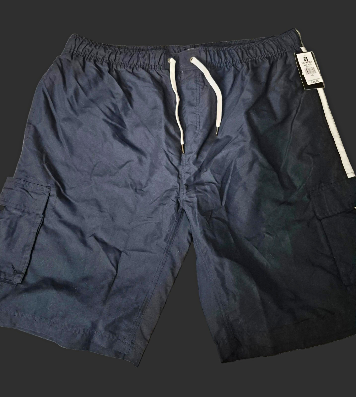 Southpole Men\'s Navy Cargo Shorts Drawstring Elastic Waist Big & Tall