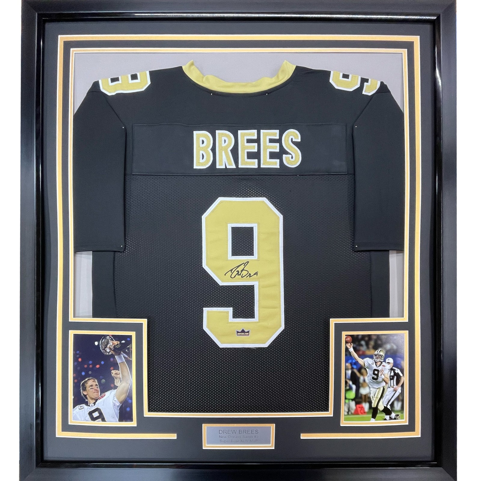 Framed Facsimile Autographed Drew Brees 35x39 Black Jersey