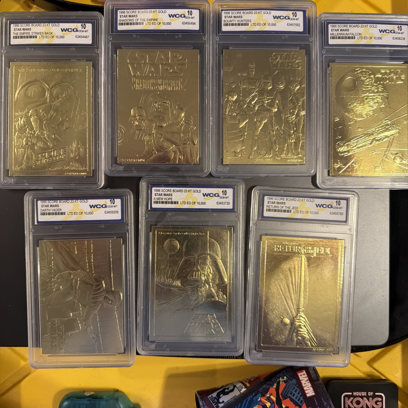 STAT WARS 1995-1996 Score Board 23KT Gold COMPLETE SET 7 cards WCG 10 GEM 💎 STAT WARS 1995-1996 Score Board 23KT Gold COMPLETE SET 7 cards WCG 10 GEM 💎