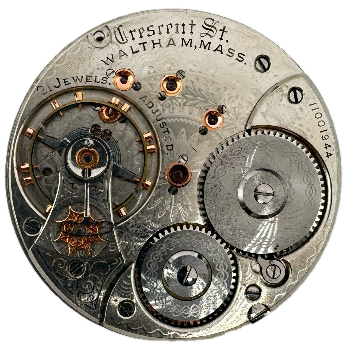 Antique 18s 1892 Waltham Double Sunk 21J Pocket Watch Movement Cresent St. USA