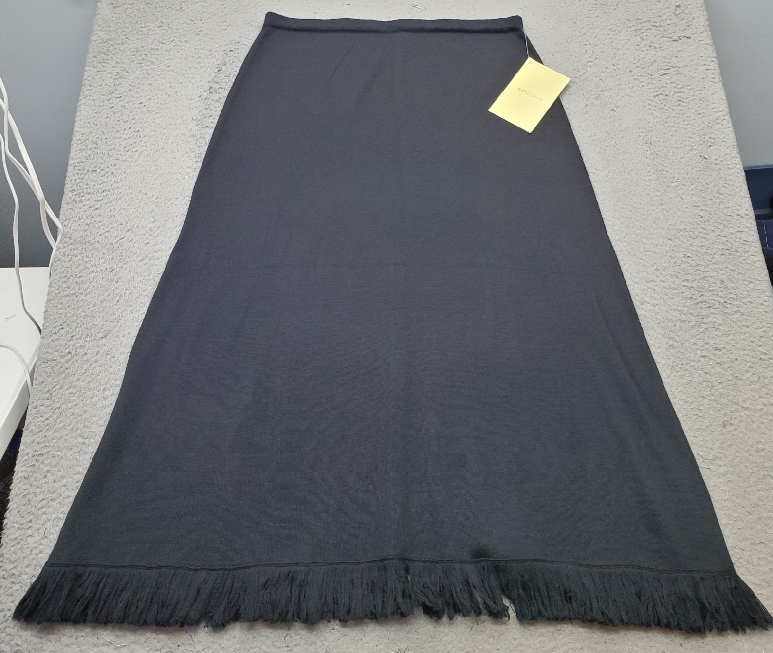 DIALOGUE Midi A-Line Skirt Womens XL Black Merino Wool Blend Fringe Hem Pull On DIALOGUE Midi A-Line Skirt Womens XL Black Merino Wool Blend Fringe Hem Pull On